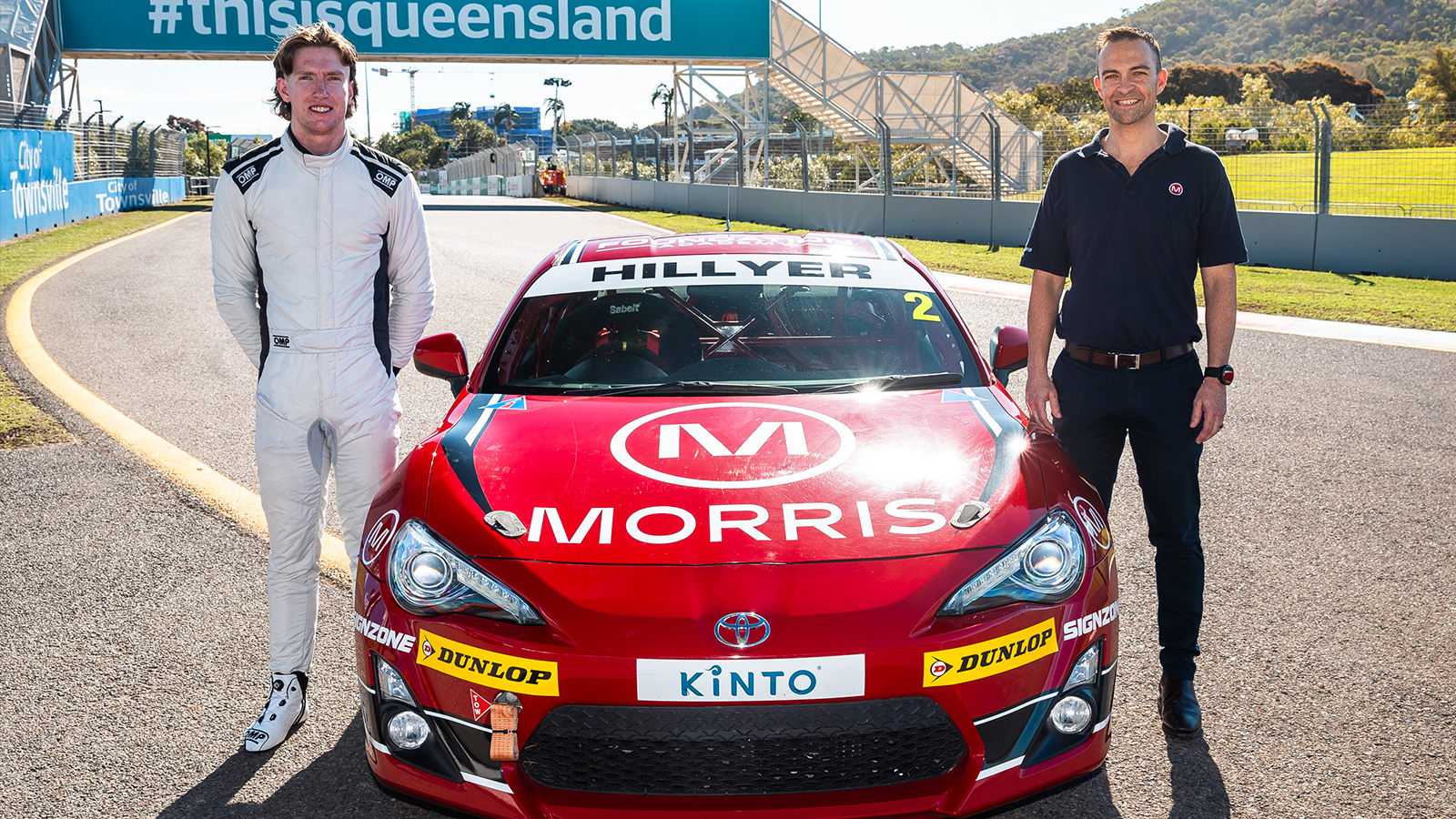 Matt Hillyer, Toyota 86 driver with Damien Foster, COO of Morris Finance, an inaugural Walkinshaw Foundation Academy partner